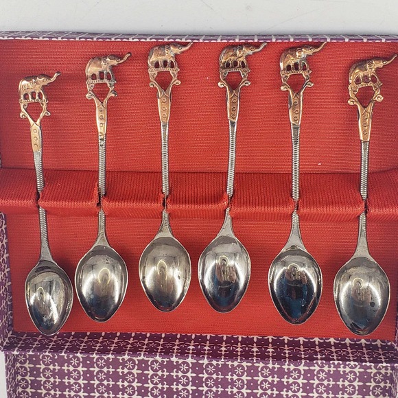 Vintage set of 6 Spoon Elephant handle hand-hammered Copper Coffee Tea Demitasse - Picture 1 of 3